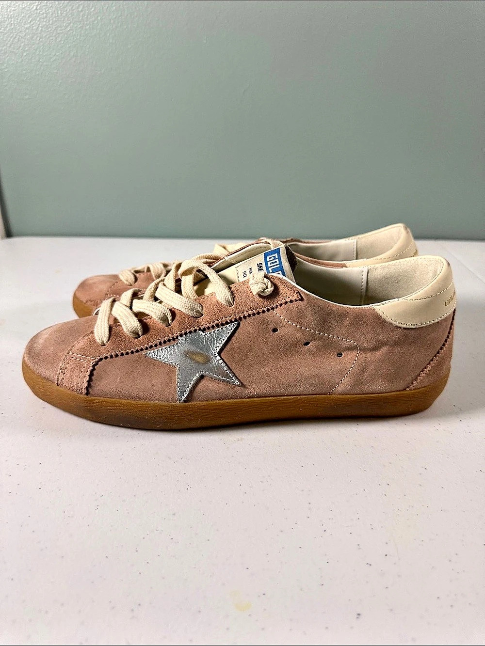 Golden Goose Super-Star Sneakers in Pink Suede with Silver Star and Gum Sole